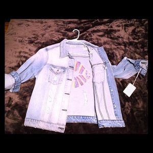 Lauren Moshi Jean jacket with lip logo